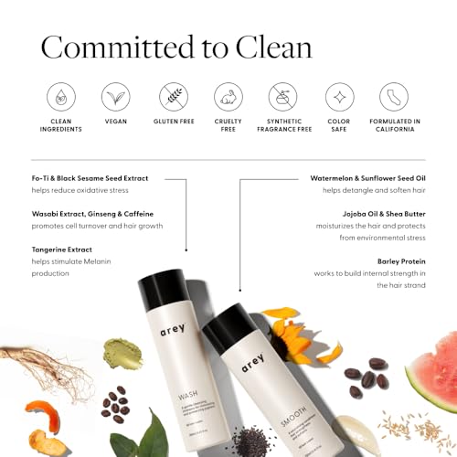Arey Shower Duo | Wash Shampoo and Smooth Conditioner | Delay + Reduce the Signs of Aging Grey Hair | Retain Moisture, Promote Smoothness | Vegan, Gluten-Free & Cruelty Free (2 Pack, 8.45 Fl Oz each)