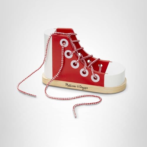 Melissa & Doug Deluxe Wood Lacing Sneaker - Learn to Tie a Shoe Educational Toy
