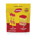 Carmex Classic Medicated Lip Balm Pack, Lip Moisturizer for Chapped Lips, 9-Count Variety Pack Bag (2 Tubes, 7 Sticks)