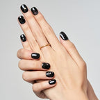 GLAMERMAID Press on Nails Extra Short Squoval, Spring Summer Handmade Glitter Black Star Gel Glue on Nails, 24Pcs Glossy Round Reusable UV Finish Fake Nails Acrylic False Nails Manicure Kits for Women
