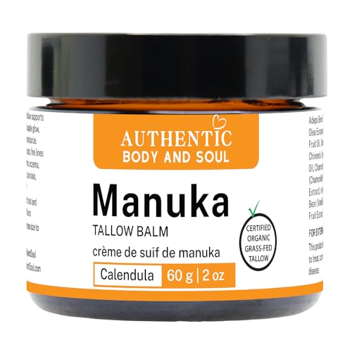 Organic Tallow Manuka Honey Cream for Sensitive Skin- Certified Grass-Fed Beef Tallow Skin Cream Helps Soothe the Effects of Eczema. Certified Grass-Fed by AGW, by Authentic Body And Soul