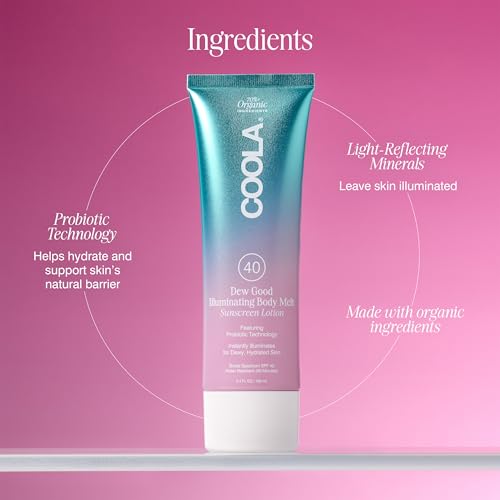 COOLA Organic Dew Good Illuminating Body Melt with SPF 40, Dermatologist Tested Sunscreen that Instantly Illuminates Skin, 3.4 Fl Oz