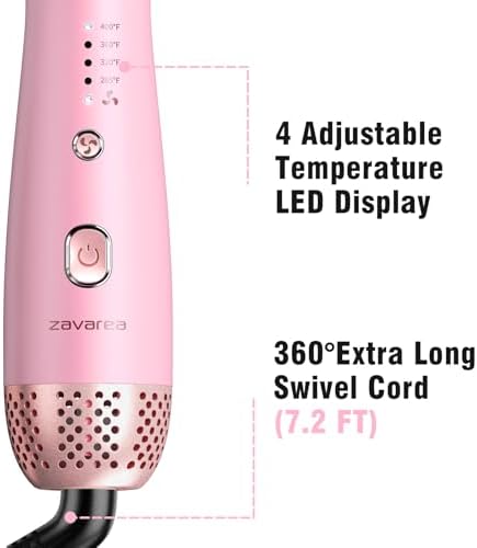 Thermal Brush for Blowout Look, Zavarea CarePro 1.5 Inch Negative Ion Thermal Brush, Heated Styling Tool with Cool-Air Tech for 0 Hair Damage, Easy to Quick Styling and Dual Voltage for Travel, Pink