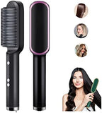 2023 New Negative Ion Hair Straightener with 5 Temp, 2 in 1 Brush and Curler, Portable Electric Straightening Heated Styling Comb 10s Fast Heating Anti-Scald (Black)