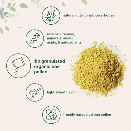 Organic Bee Pollen Granules, 1lb | Pure Fresh Harvest, Natural Superfood, Raw Sweet Flavor | Rich in B Vitamins, Minerals, Protein, & Antioxidants | Keto, Non-GMO