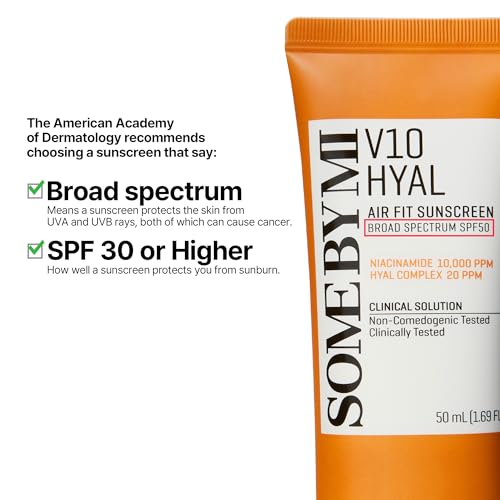 SOME BY MI V10 Hyal Air Fit Sunscreen - 1.69oz, 50ml - Travel Size Korean Centella Sunscreen for Face with SPF 50 UV Protection - No White Cast, No Eye Irritation for Sensitive Skin - Korean Skin Care