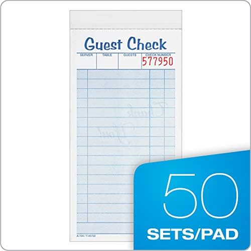 Adams Guest Check Pads, 2-Part, Carbonless, White/Canary, 3-3/8" x 6-3/8", 50 Sets per Pad, 10 Pack (104-50SW)