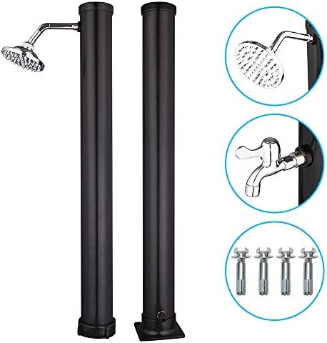 VINGLI Solar Heated Shower, 5.5 Gallon Outdoor Shower with Shower Head and Foot Shower Tap for Outdoor Backyard Poolside Beach Pool Spa,Black (5.5 Gallon)