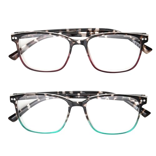 Foster Grant Women's Kendall 2-Pack Square Reading Glasses, Tortoise/Wine, Tortoise/Teal, 42 mm, 2 Diopters