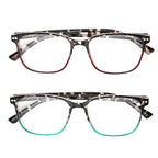 Foster Grant Women's Kendall 2-Pack Square Reading Glasses, Tortoise/Wine, Tortoise/Teal, 42 mm, 2 Diopters