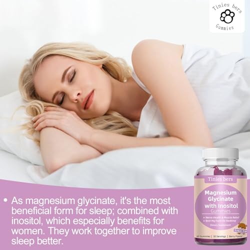 Magnesium Glycinate Gummies 400mg, w/Inositol 500mg for Women, Mineral & VIT B8 for Sleep, Stress & Muscle Relief, Metabolism Health, Sugar Free, No Melatonin, Gluten Free, Non GMO, Vegan, Pectin, 60