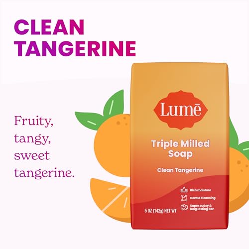 Lume Whole Body Deodorant And Soap - 2.6 Ounce Solid Stick With 72 Hour Odor Control (Pack of 2) and 5 Ounce Triple Milled Soap (Pack of 2) - Aluminum and Baking Soda Free (Clean Tangerine)