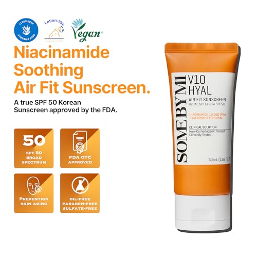 SOME BY MI V10 Hyal Air Fit Sunscreen - Pack of 2 - Travel Size Korean Centella Sunscreen for Face with SPF 50 UV Protection - No White Cast, No Eye Irritation for Sensitive Skin - Korean Skin Care
