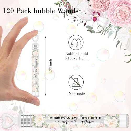 120 Count Wedding Mini Bubble for a Wedding Wands Bulk Heart Bubble Wand for Guests Send Off Party Supplies Valentine Anniversaries Celebration (Pink Flower)