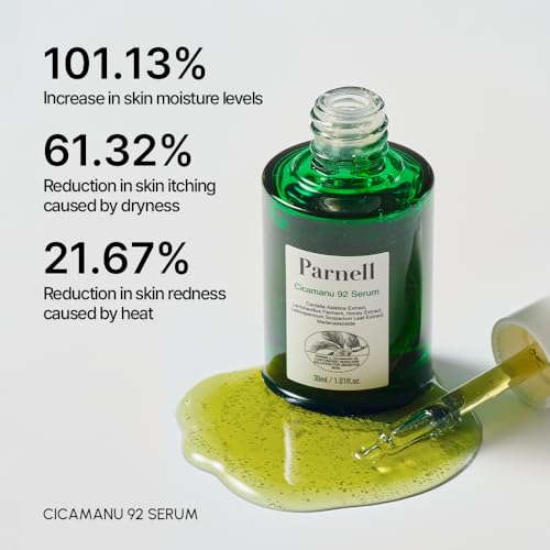 Parnell Cicamanu 92 Serum - Melatonin, Centella Asiatica, Ceramide and Overnight Recovery Moisturizing Ampoule for Hyperpigmentation and Soothing Irritated Skin (1.01 Fl Oz / 30ml)