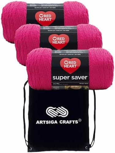 Red Heart Super Saver Shocking Pink E300-718 (3-Skeins - Same Dye Lot) Worsted Medium #4 Acrylic Yarn for Crocheting and Knitting with Project Bag