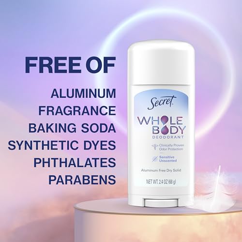 Secret Whole Body Deodorant Stick for Women, Unscented, Aluminum Free Deoderant Stick, 72 HR Odor Protection, 2.4 oz