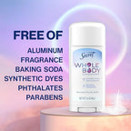 Secret Whole Body Deodorant Stick for Women, Unscented, Aluminum Free Deoderant Stick, 72 HR Odor Protection, 2.4 oz