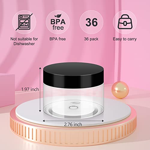 36 Pack 4 OZ Plastic Jars with Lids, BPA Free, Reusable, Refillable Transparent Cosmetic Containers for Bath Salts, Cosmetics, Powders, Beauty Product and Small Accessories
