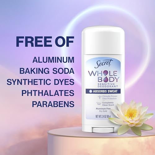 Secret Whole Body Deodorant Dry Feel Stick + Absorbs Sweat for Women, Completely Clean Scent, Aluminum Free Deodorant Stick, 72 HR Odor Protection, 2.4 oz