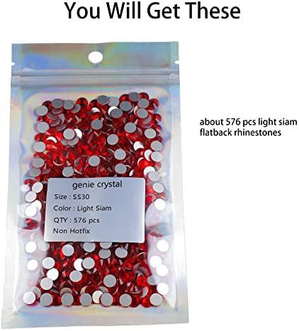 Genie Crystal ss30 Red Glass Rhinestones 576 Pcs, 6.4mm Light Siam Flatback Rhinestone, Diamond Cut Gems for Crafts, Face Mask, Makeup, Tumbler, Shoes, Clothing