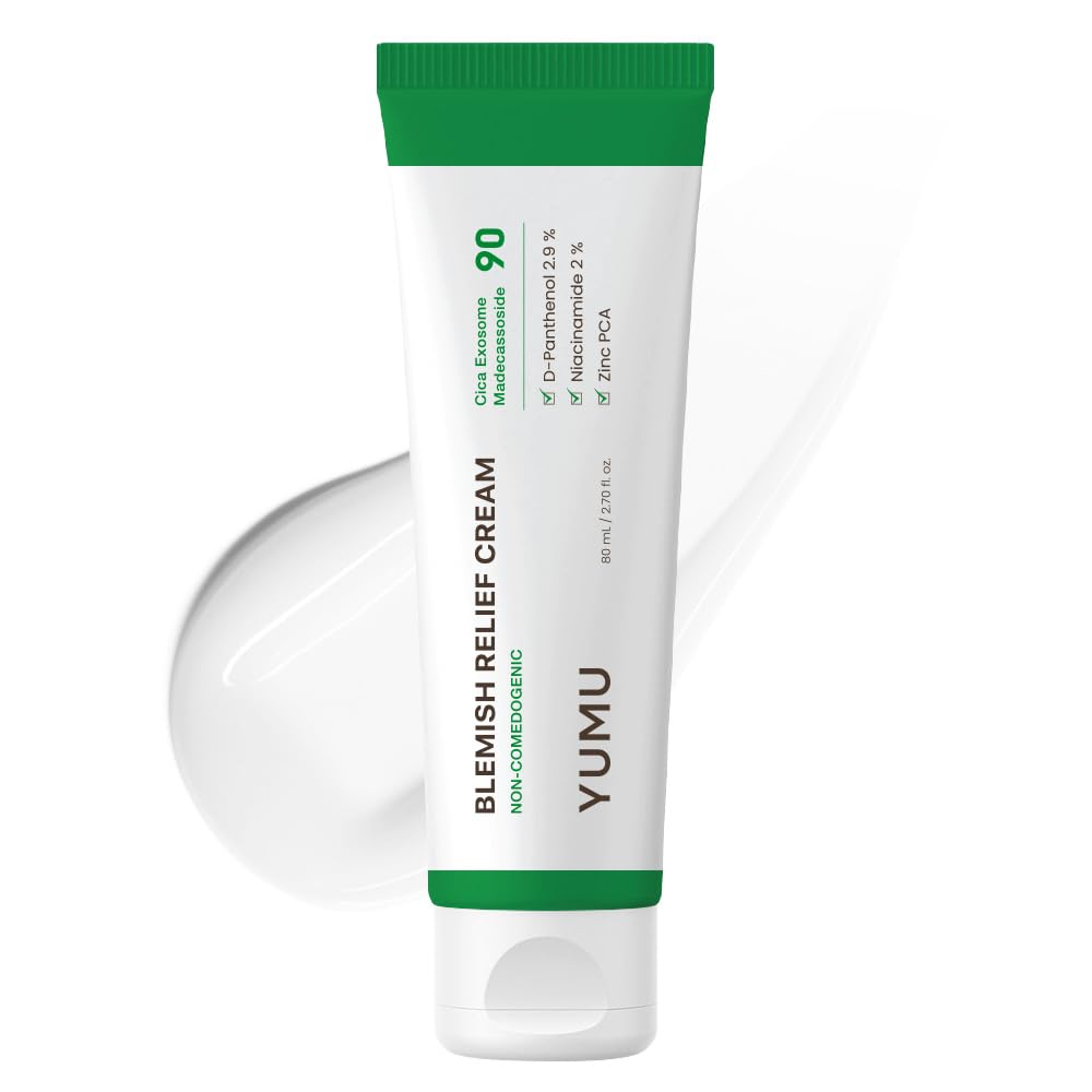 YUMU Cica Exosome Zinc Blemish Relief Cream, Face Moisturizer for Sensitive, Acne-Prone Skin, Lightweight, Breakouts, Barrier Repair, Hydration, Soothing, Oil-Free, Korean Skincare (80 ml/2.70 fl.oz.)