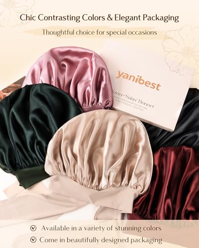 YANIBEST Double Layer Satin Silk Bonnet for Sleeping Hair Bonnet with Elastic Tie Band for Curly Hair Wig Caps Beanpaste Pink