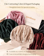 YANIBEST Double Layer Satin Silk Bonnet for Sleeping Hair Bonnet with Elastic Tie Band for Curly Hair Wig Caps Beanpaste Pink