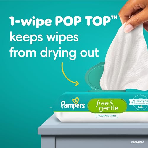 Pampers Baby Wipes, Free & Gentle, Hypoallergenic and Unscented Wipe, 100% Plant Based, Plastic-Free for Babies, 624 Total (8 Flip-Top Packs)