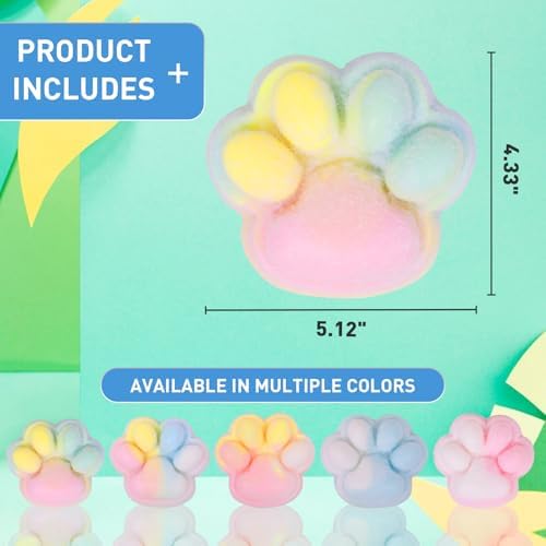 2pcs Rainbow Big 5in Squishy Cat Paw Squeeze Toys,Cute Kawaii Squishies,Fur Ball,Jelly Kitty Paw Squishy Funny for Adults Kids