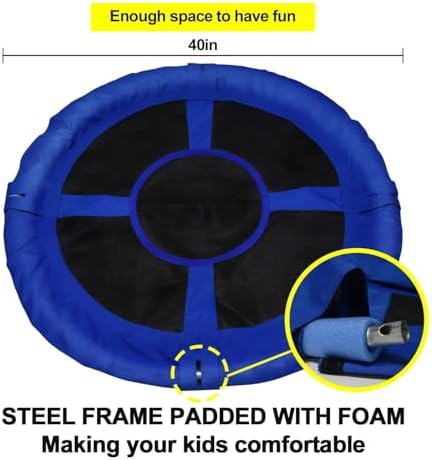 PACEARTH 40 Inch Saucer Tree Swing Flying 900lb Weight Capacity 2 Added Hanging Straps Adjustable Multi-Strand Ropes Colorful Safe and Durable Swing Seat for Children Adults - Blue