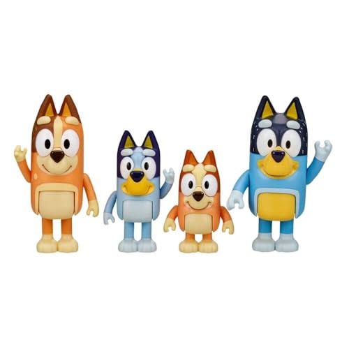 Bluey Family Figure 4-Pack – Includes, Bingo, Mum (Chilli) & Dad (Bandit), Poseable Collectible Toys for Kids, Durable Cake Toppers, for Toddlers & Fans, Ages 3+