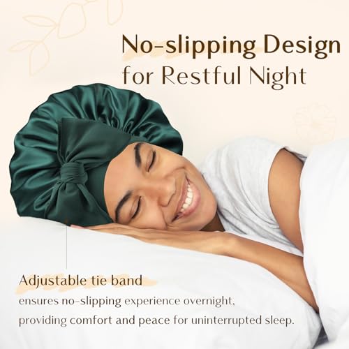 YANIBEST Double Layer Satin Silk Bonnet for Sleeping Hair Bonnet with Elastic Tie Band for Curly Hair Wig Caps Sage