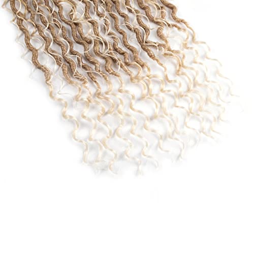 Goddess Locs Crochet Hair 22 Inch Boho River Locs Hippie Locs Wavy Crochet With Curly Hair In Middle And Ends Braids Hair Extensions (8Packs,22 inch, T27/613)