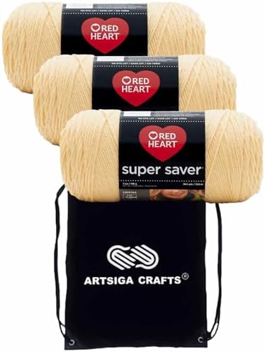 Red Heart Super Saver Cornmeal E300-320 (3-Skeins - Same Dye Lot) Worsted Medium #4 Acrylic Yarn for Crocheting and Knitting with Project Bag