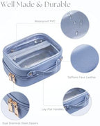 Clear Cosmetic Bag Double Layer Travel Toiletry Bag Clear Makeup Bag Case with 4 Compartments, Transparent Travel Bag for Toiletries, TSA Approved Toiletry Case for Women (Blue)