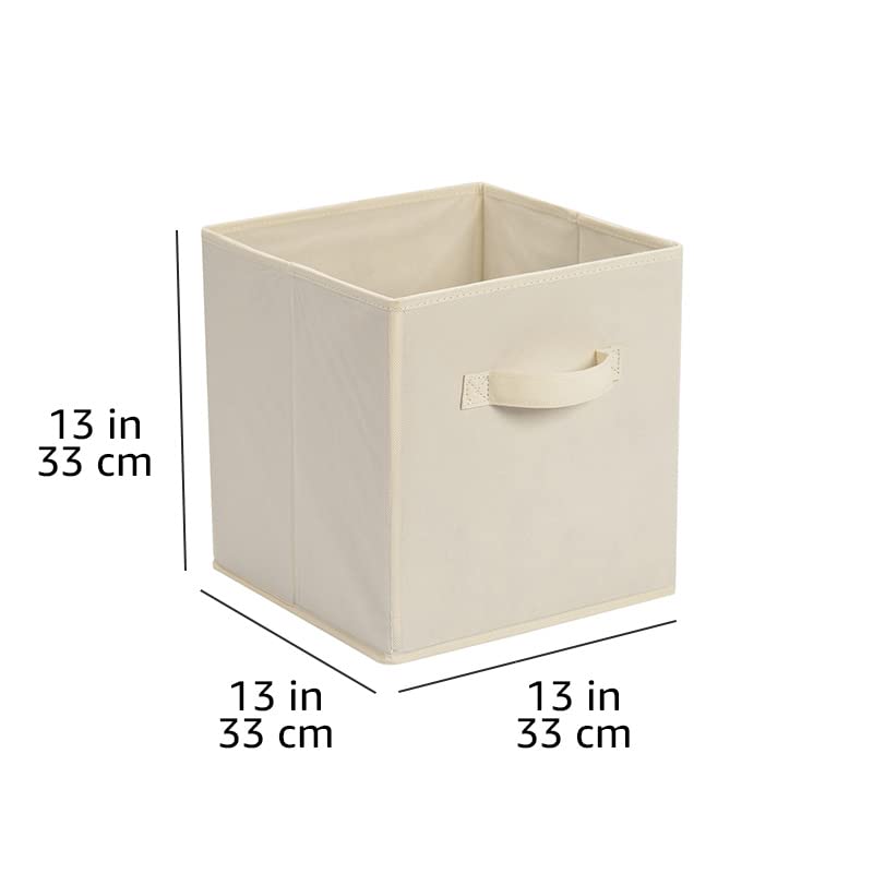 Amazon Basics Collapsible Fabric Storage Cube Bins Organizer with Handles for Organization and Organizing Solution, 13"x13"x13", Beige, 6-Pack