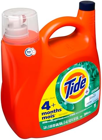 Tide Plus Febreze Freshness, HE Turbo Clean Liquid Laundry Detergent, Botanical Rain Scent, 132 fl oz, 94 loads