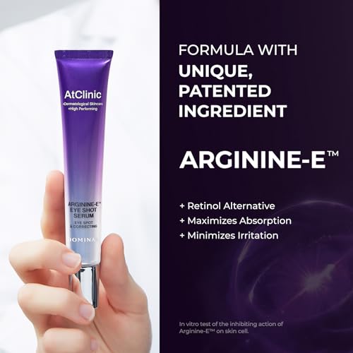 Atclinic Arginine-e Caffeine Eye Serum (0.67fl oz) - Korean Skincare Eye Gel Cream for Dark Circles, Puffiness, and Wrinkles with Guasha Applicator. Niacinamide