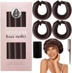 Satin Heatless Hair Curler, 16 Piece Set, Overnight Heatless Curls, Not easy to slip Heatless Curling Rod You Can Sleep In, Soft Silk DIY Hair Styling Tools Kit, Silk Bonnet for Sleeping-Brown