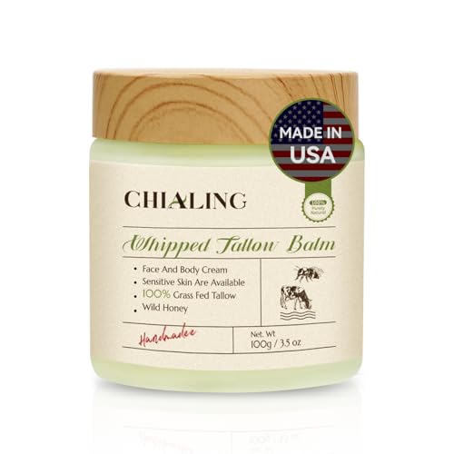 Handmade Beef Tallow For Skin, Tallow Face Moisturizer, 100% Grass Fed Beef Tallow And Honey Balm - Made in USA - Whipped Beef Tallow Body Lotion Skin Care for Eczema, Dry, Itchy, Sensitive Skin - 3.5 Oz