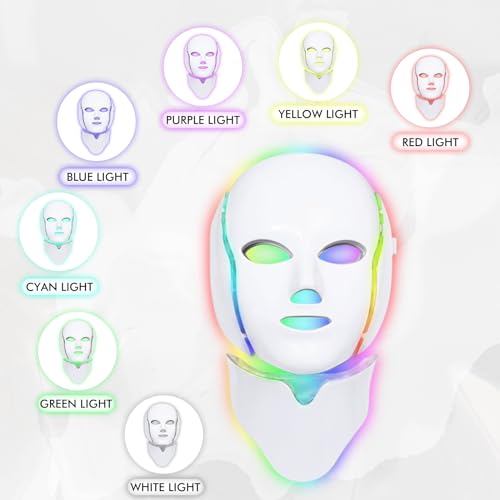 Red Light Therapy for face, 7 Colors LED Face Mask Light Therapy, Led Face Mask Light Therapy At Home, Blue Red Light Therapy Mask for Face