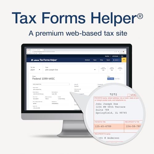 Adams 2024 1099 MISC Tax Forms, 4 Part, Laser/Inkjet, 50 Recipients, Plus 6 1096 Forms, 2 Up, Access to Tax Forms Helper (1009312)