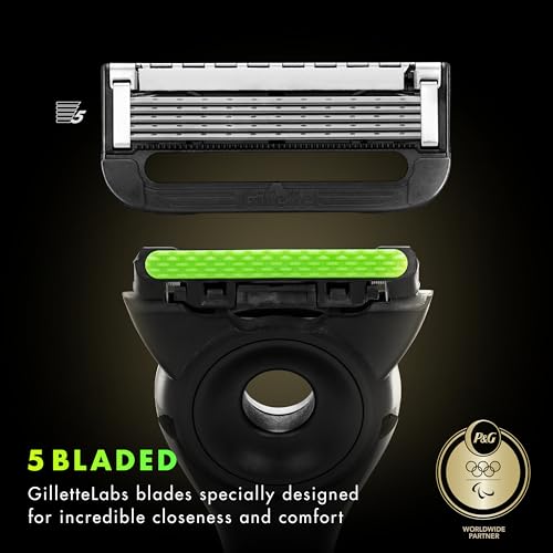 GilletteLabs with Exfoliating Bar Razor for Men, Champion Gold Edition - 1 Handle, 1 Razor Blade Refill, Includes Premium Magnetic Stand
