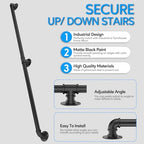 Pipe Stair Handrail, 3 Ft Metal Staircase Handrail, Black Galvanized Industrial Iron Hand Rail for Indoor & Outdoor Wall Mount Support, Wall Hand Railing,Safety Handle, Steps Baluster(HR01)