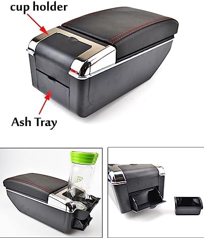 OQHAIR Armrest Box Dual Layer Car Armrest Cup Holder Center Centre Console Storage Box Tray Leather For VW For Polo Mk4 2002-2009 (9N/9N3)