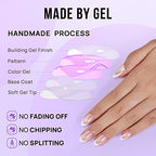 French Tip Press On Nails - BTArtbox White Almond Medium Reusable Stick On Nails in 15 Sizes - 30 Soft Gel Fake Nail Kit for Women Gift, Classic
