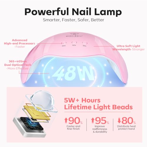 Modelones Poly Extension Gel Nail Kit, 6 Colors Pink Nude with 48W Nail Lamp Slip Solution 3D Bow Nail Charms Decoration Rhinestone Glitter Kit for Nail Manicure Beginner Starter Kit DIY at Home