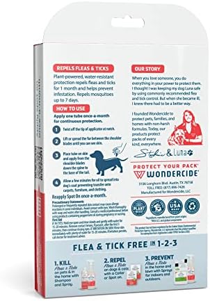 Wondercide - Flea & Tick Dog Spot On - Flea, Tick, and Mosquito Repellent, Prevention for Dogs with Natural Essential Oils - Up to 3 Months Protection - Large 3 Tubes of 0.17 oz