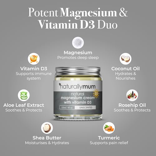 Magnesium Cream with Vitamin D3 [4 Fl Oz] - Magnesium Calm Cream and Vitamin D Lotion - Magnesium D3 Cream - Calming Cream Magnesium and Vitamin D - Turmeric & Arnica Cream - Unscented